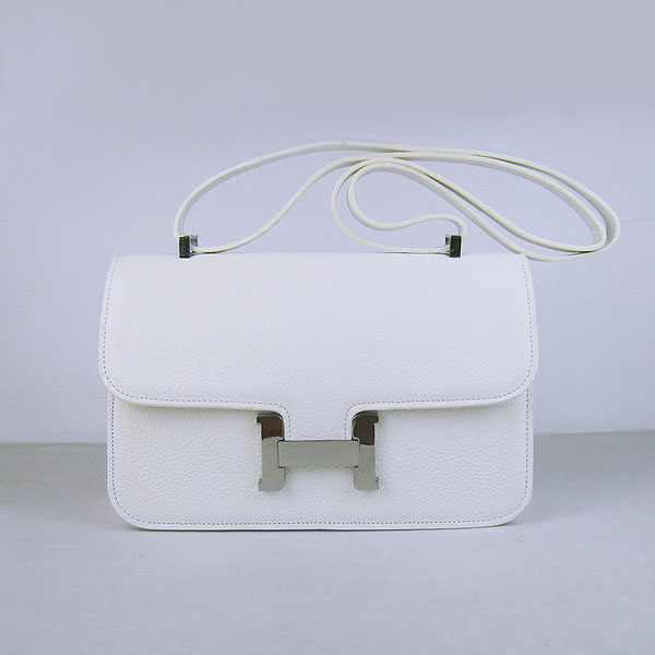 H020 Hermes Costanza Togo Pelle Singolo Borsa Bianco Argento Hardw